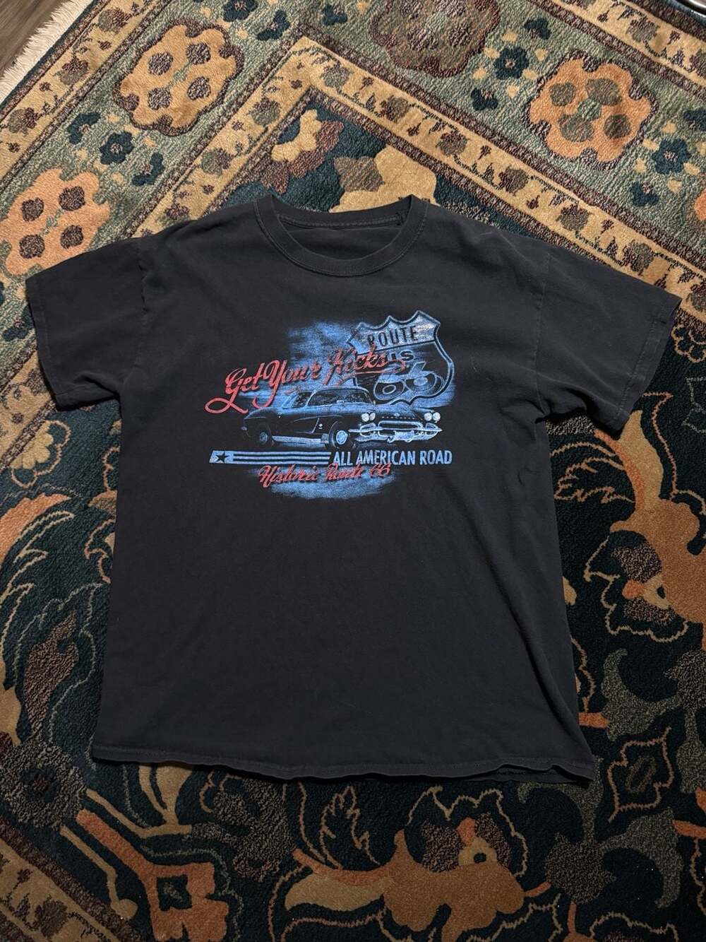 Vintage G54 Design Route 66 Get Your Kicks 1957 Corvette Graphic T-Shirt